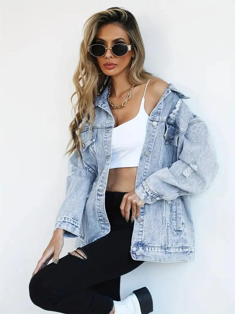 Vízálló és bélelt oversized női farmerdzseki kapucnival – Talia