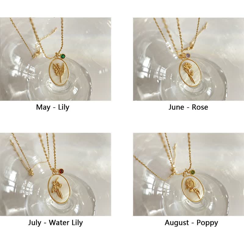 Születési kő születési virágokkal nyaklánc - Aurora