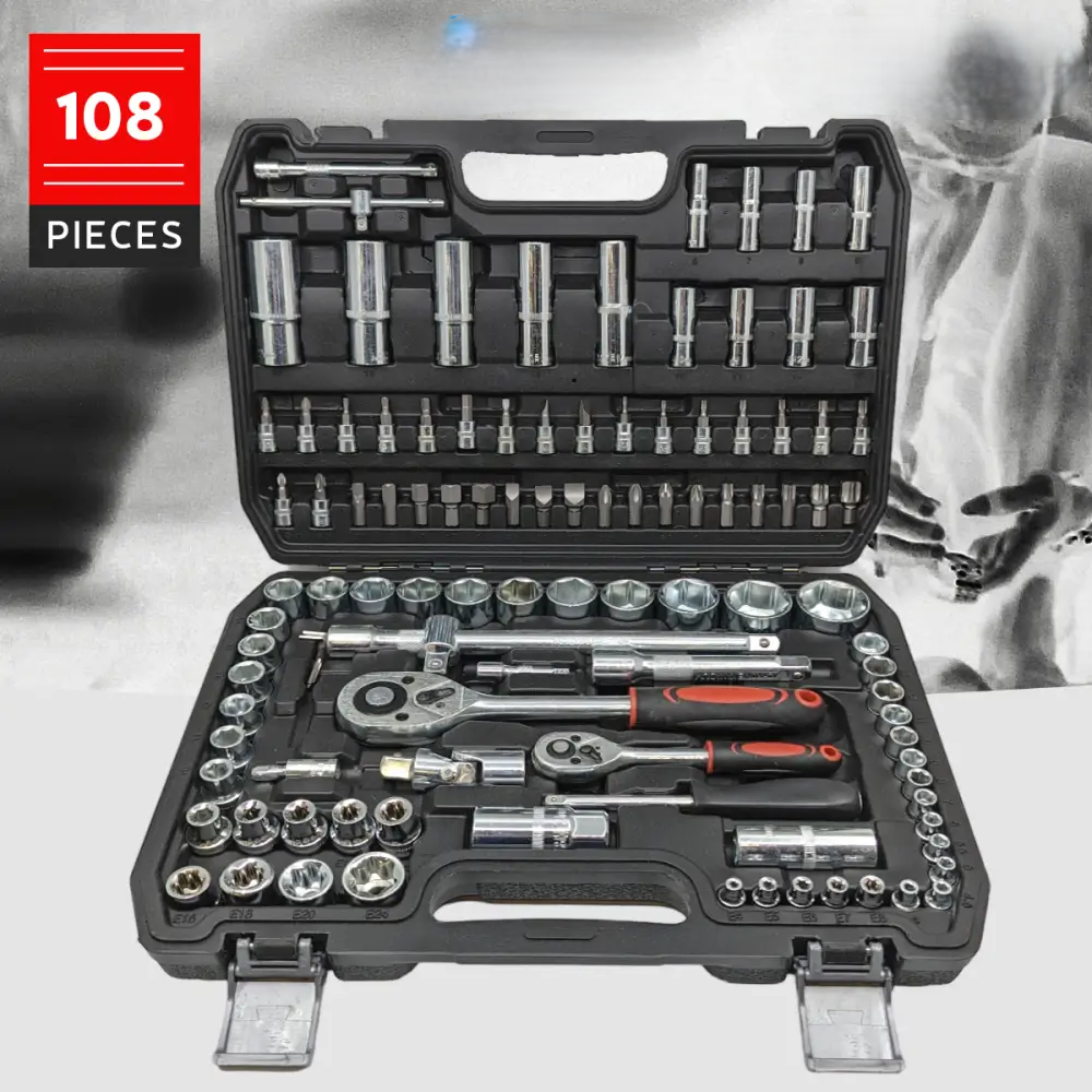 108 darabos Króm-Vanádium Dugókulcs Készlet – TorqueMaster
