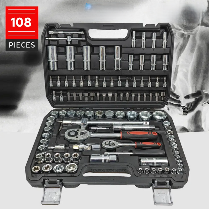 108 darabos Króm-Vanádium Dugókulcs Készlet – TorqueMaster