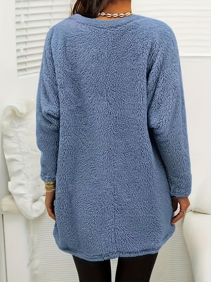 Kényelmes Fleece Pulóver Nyomattal - Luna