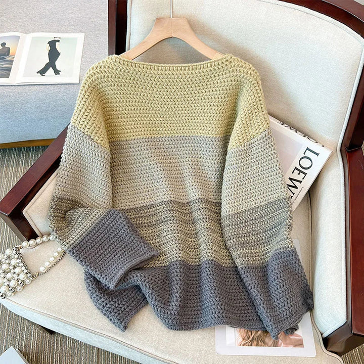 Női oversize kötött pulóver patchwork mintával – Melina