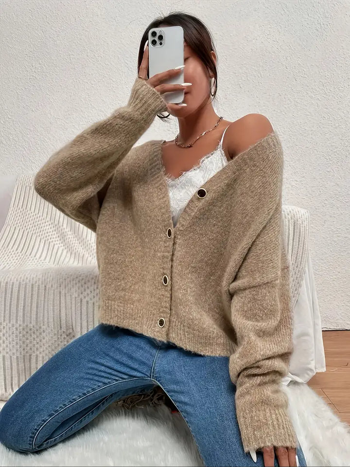 Khaki kötött pulóver nőknek - Evelyn