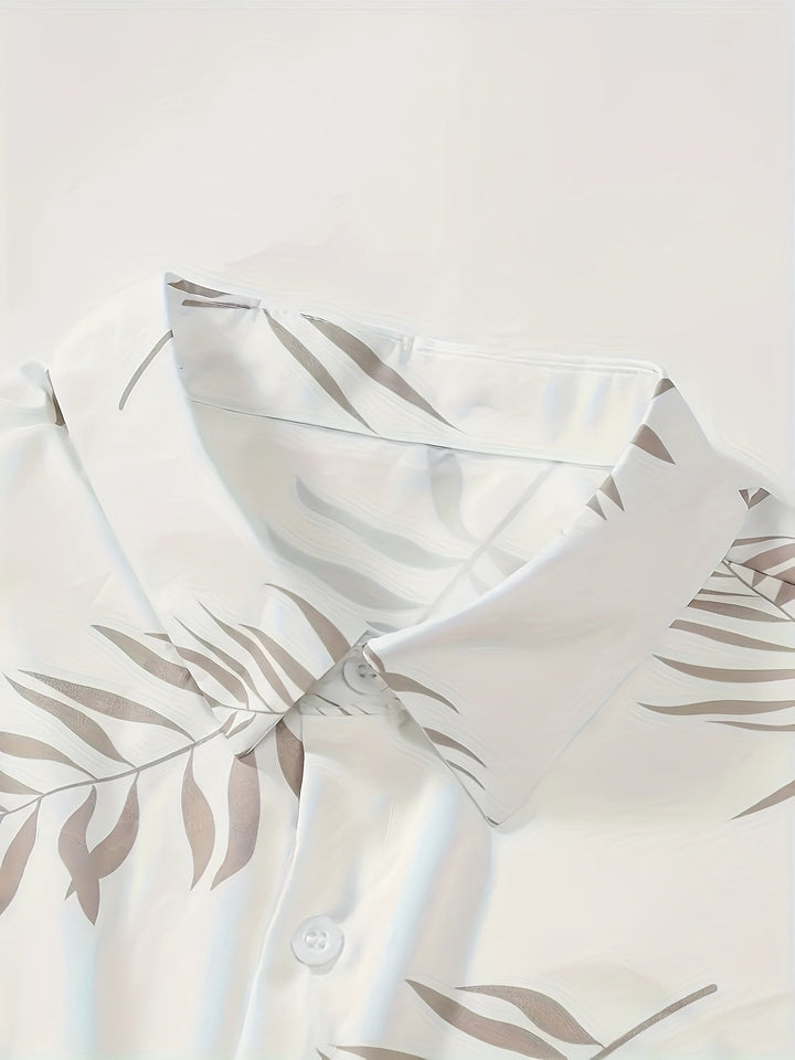 Két részes nyári szett férfiaknak - levélmintás ing és rövidnadrág - Kiano