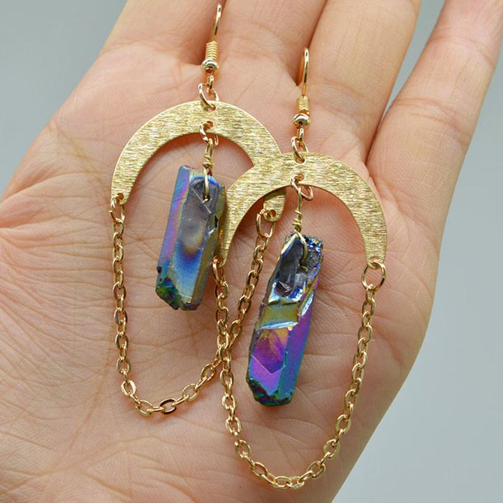 Természetes kristály hold csillag fülbevalók - Elara