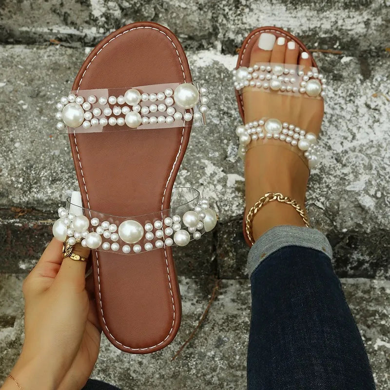 Bohemian Slip-On Női Szandál Gyöngyökkel – Elvyna