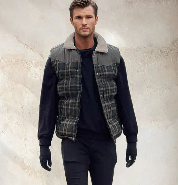 Férfi kültéri mellény kockás mintával és álló gallérral – Lennart