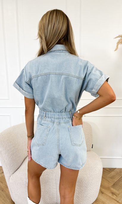 Trendi rövidujjú farmer overall ingtervénnyel – Mila