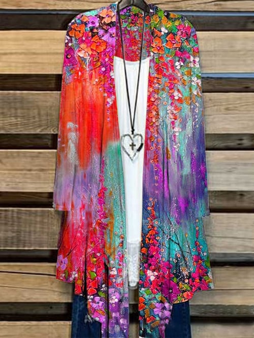 Hosszú Női Kardigán Virágmintával – Liva