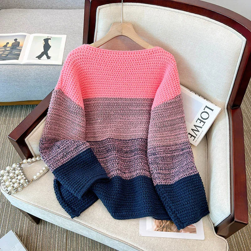 Női oversize kötött pulóver patchwork mintával – Melina