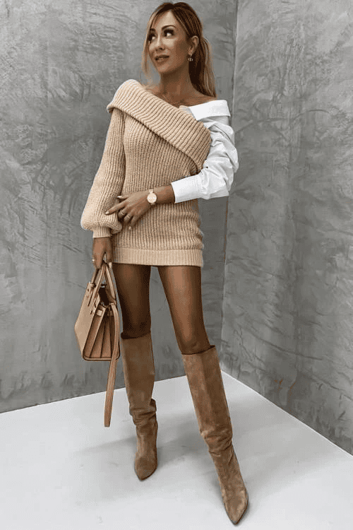 Női kötött ruha belevarrt inggel – Elodie