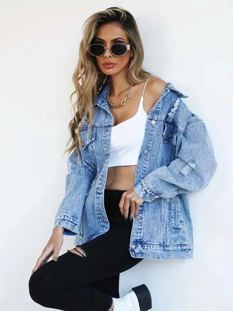 Vízálló és bélelt oversized női farmerdzseki kapucnival – Talia