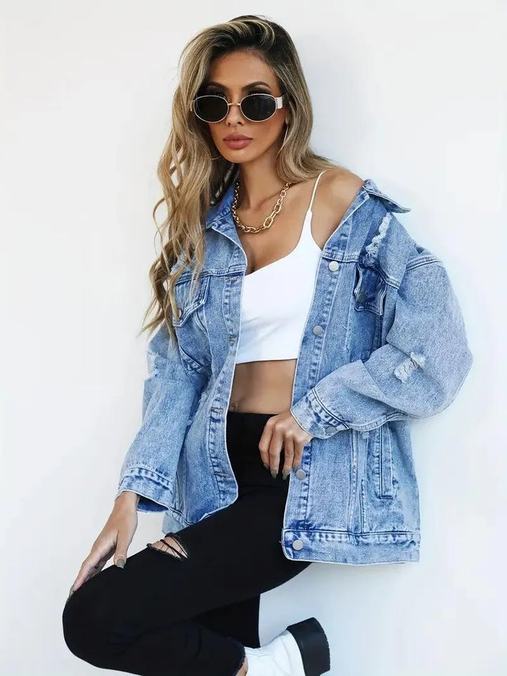 Vízálló és bélelt oversized női farmerdzseki kapucnival – Talia