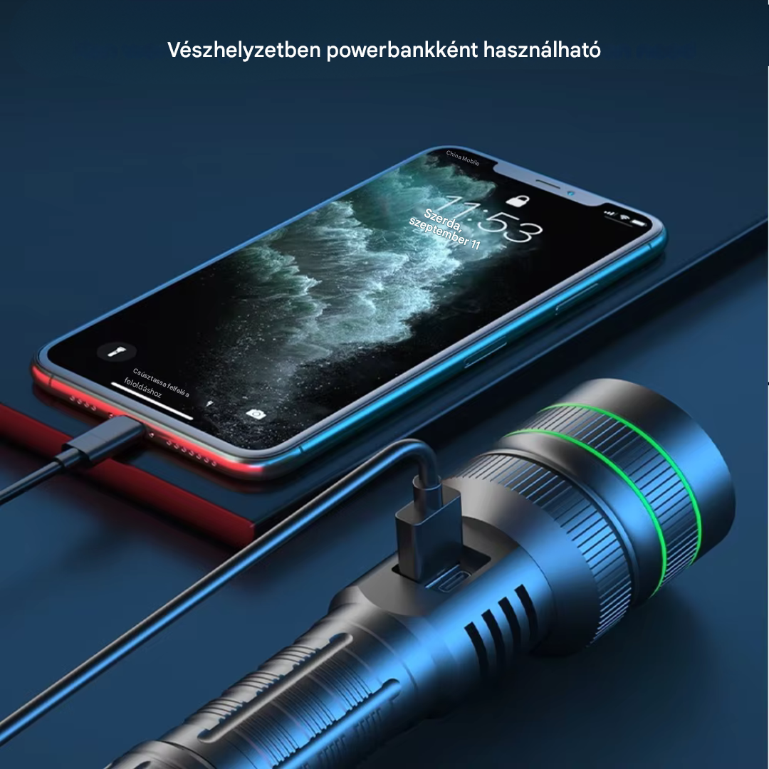 Extrem fényes és zoomolható LED zseblámpa - PowerBeam