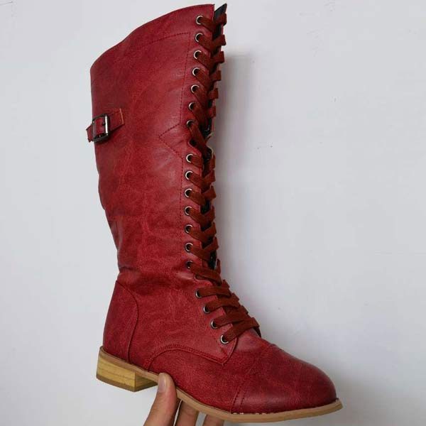 Térdig érő bőr női csizmák fűzővel és ortopéd kényelmmel – Soraya