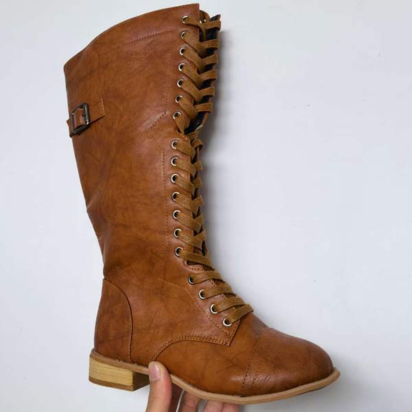Térdig érő bőr női csizmák fűzővel és ortopéd kényelmmel – Soraya