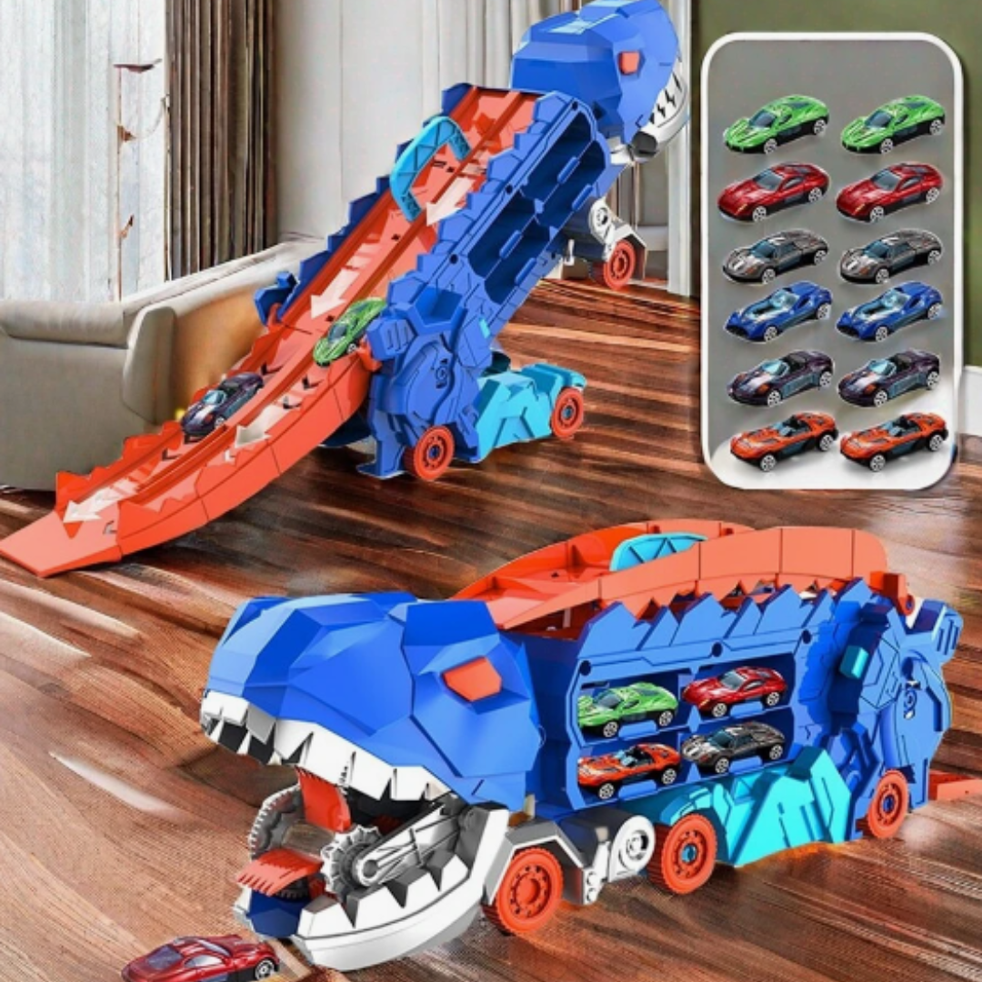 3 az 1-ben Verseny Teherautó Gyermekeknek - T-Rex Szállító
