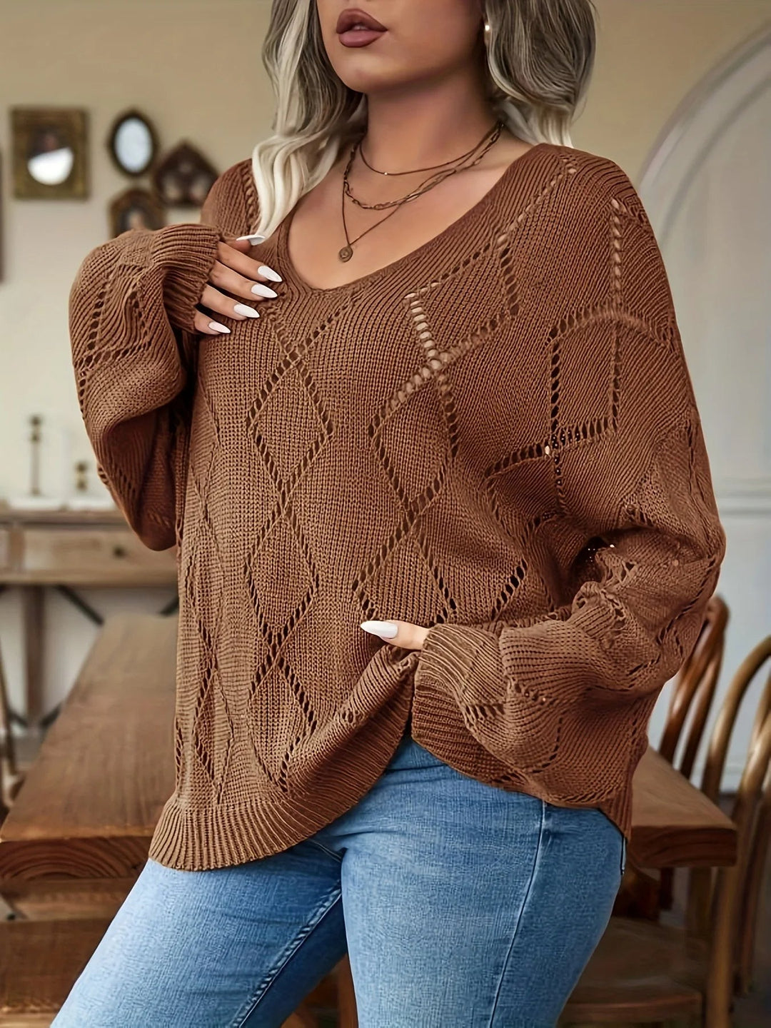 Női Oversize Kötött Pulóver Plus Size – Marietta
