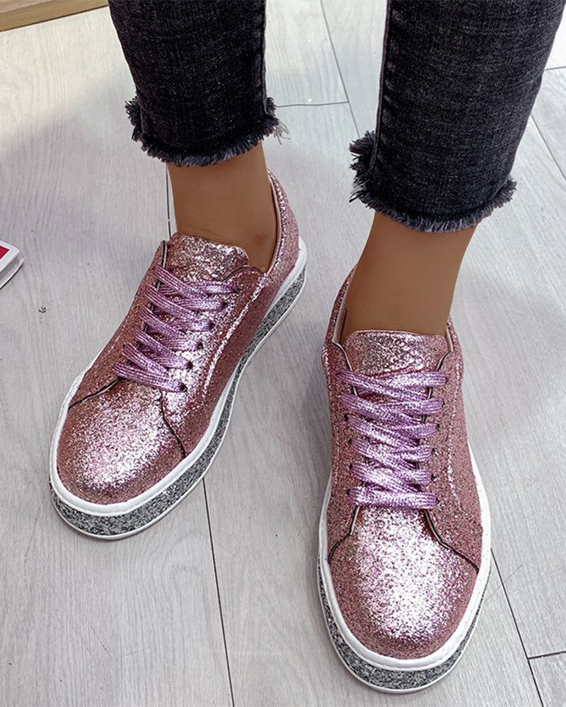 Stílusos Plateau Csillogó Női Sneakers - Sienna