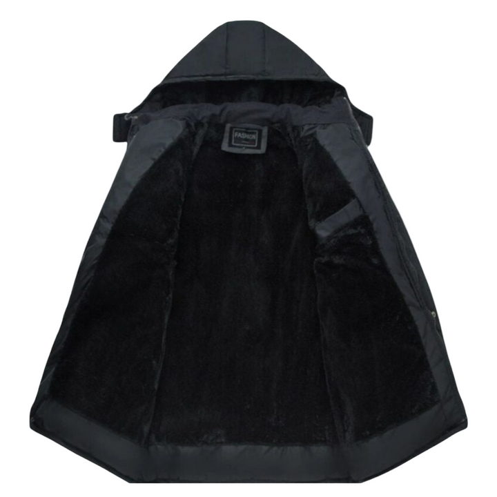 Fekete bélelt férfi télikabát modern szabással – Leon