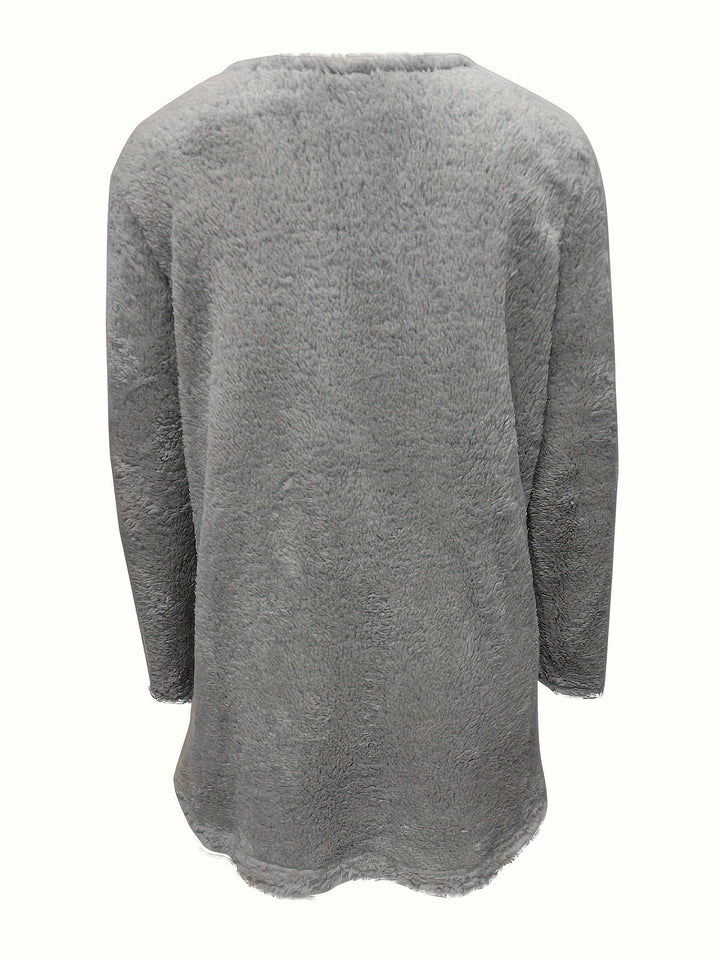 Kényelmes Fleece Pulóver Nyomattal - Luna