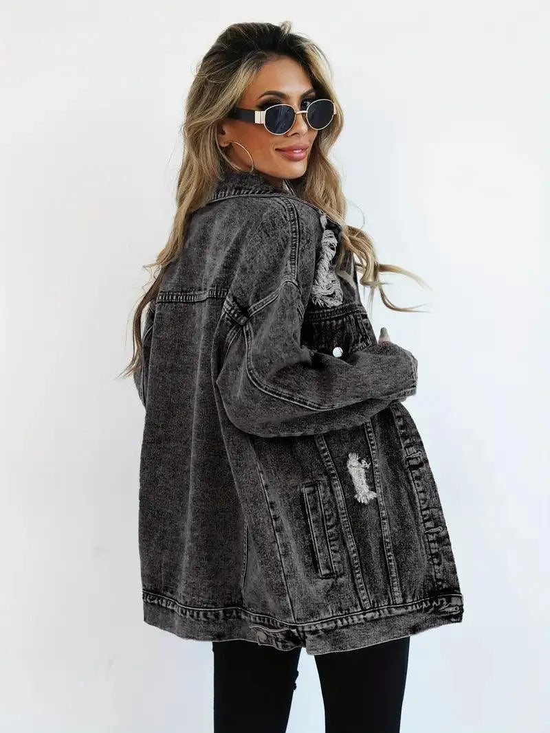 Vízálló és bélelt oversized női farmerdzseki kapucnival – Talia
