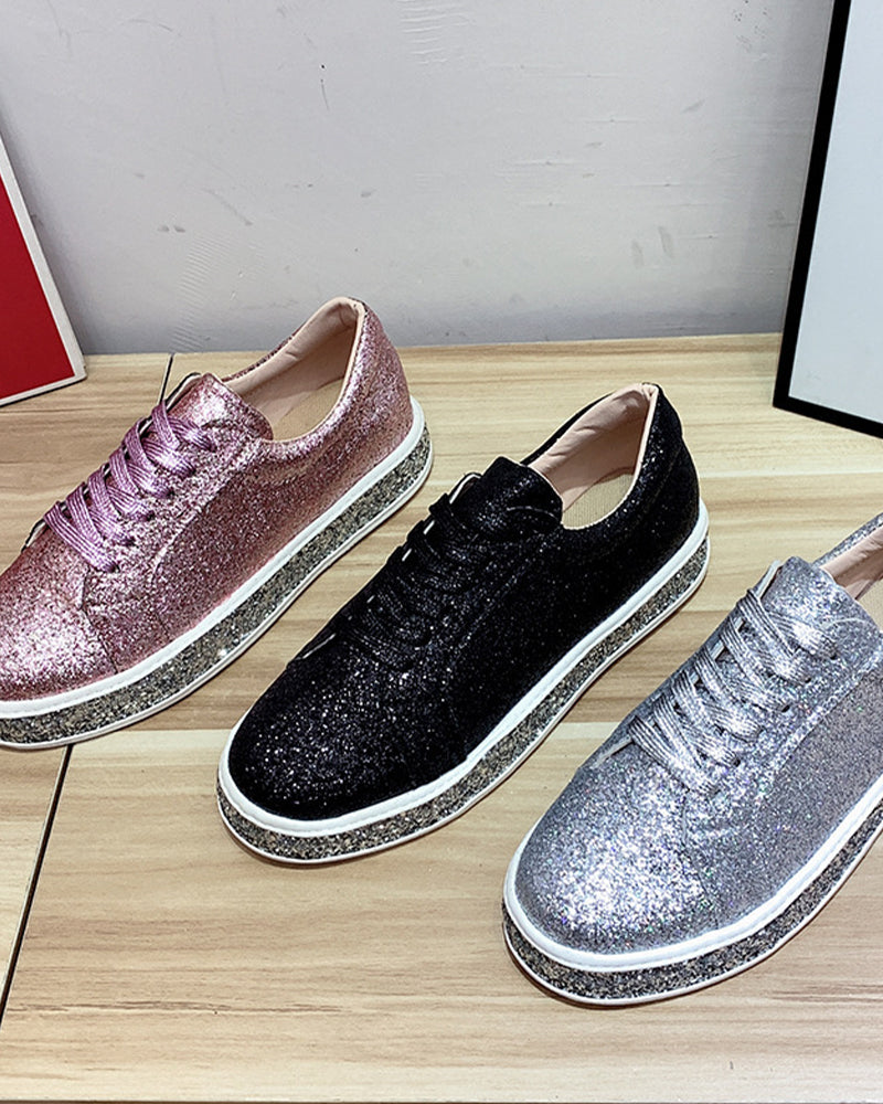 Stílusos Plateau Csillogó Női Sneakers - Sienna