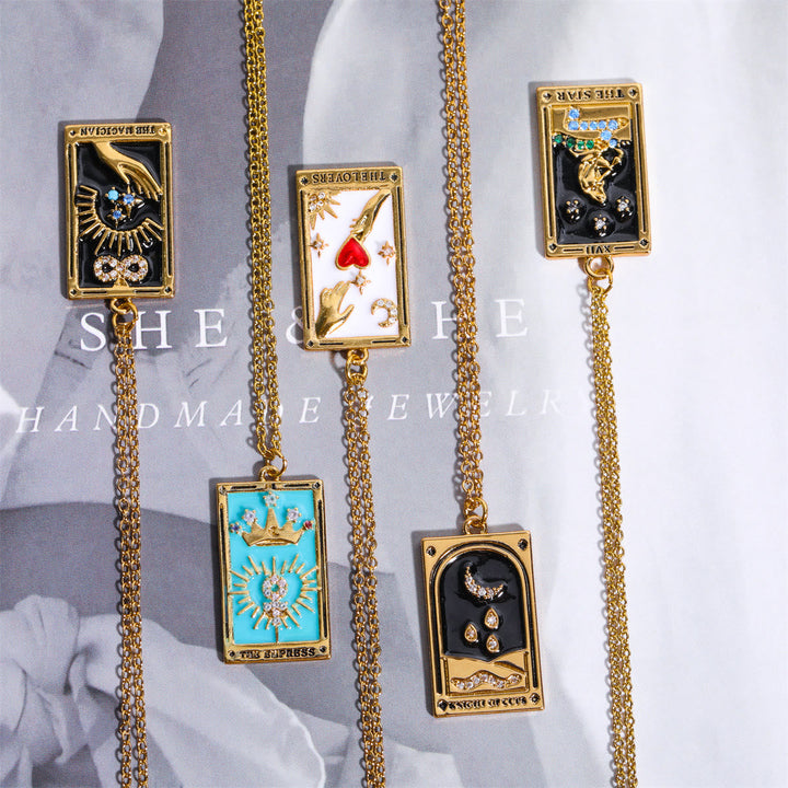 Zirkónia aranyozott tarot csepp függő nyaklánc - Amara