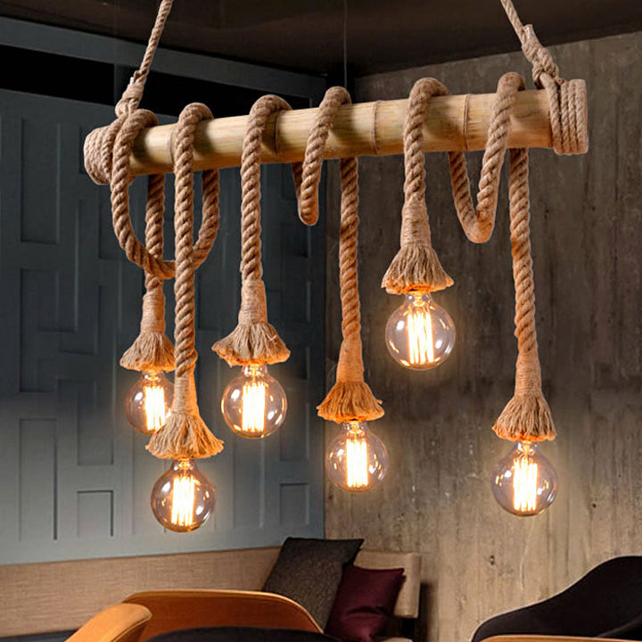 Állítható Bambusz Függőlámpa Ipari Kötél Designnal - EcoChic
