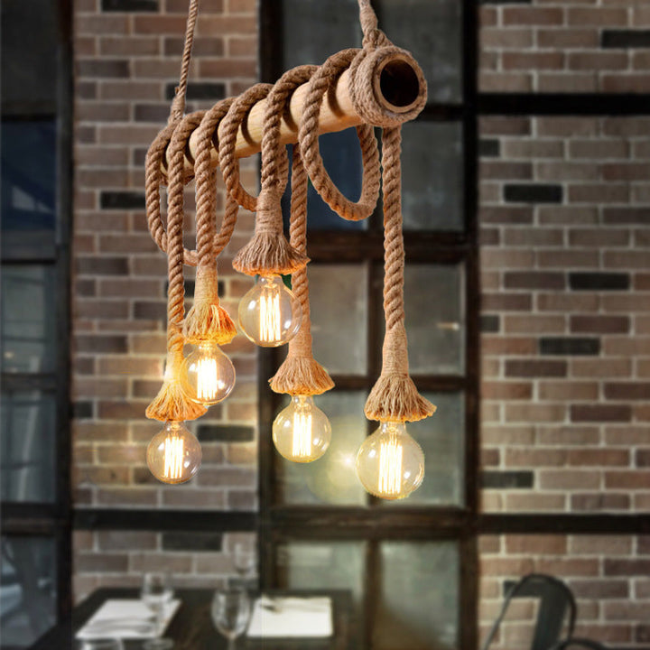 Állítható Bambusz Függőlámpa Ipari Kötél Designnal - EcoChic