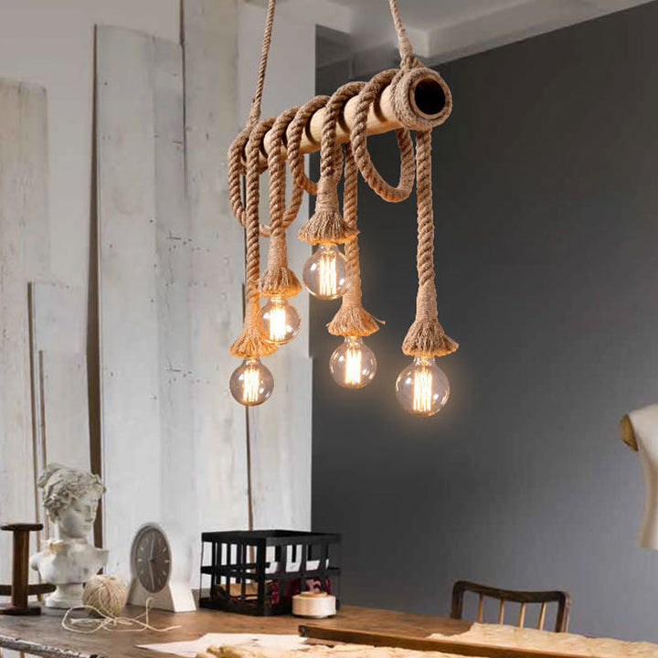 Állítható Bambusz Függőlámpa Ipari Kötél Designnal - EcoChic