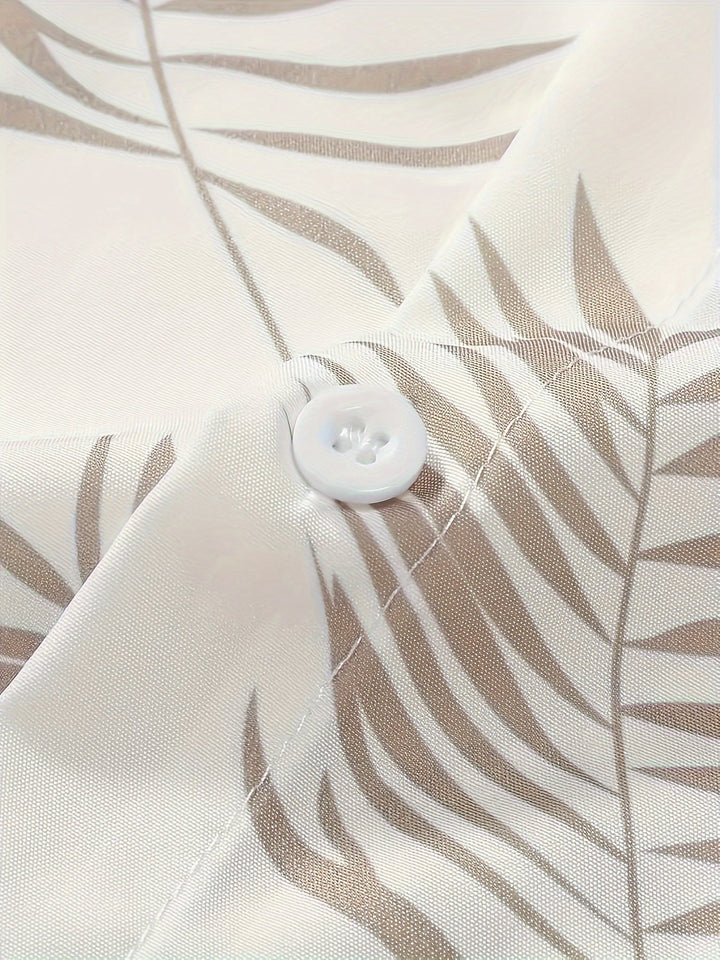 Két részes nyári szett férfiaknak - levélmintás ing és rövidnadrág - Kiano