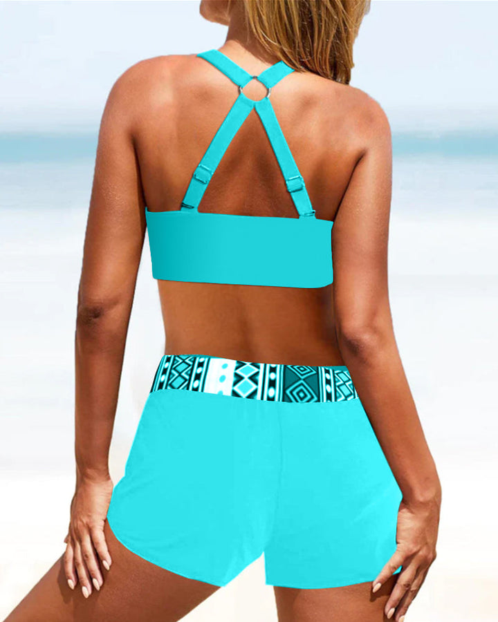 Magas derekú, geometrikus mintás bikini – Serena