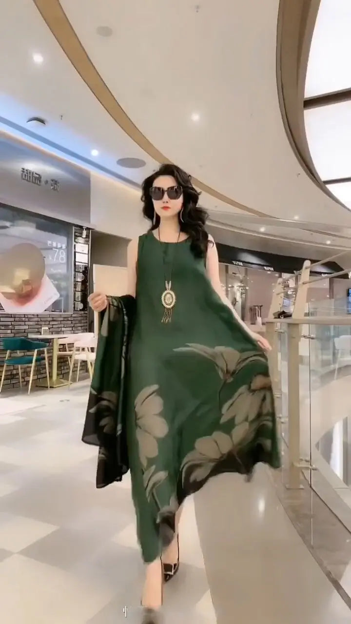 Női maxiruha egyenes szabással és hosszú ujjakkal – Yara