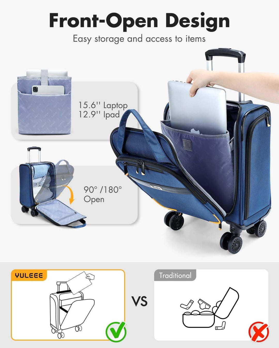 Légitársaság által jóváhagyott, az ülés alá beleférő kézi poggyász forgó kerekekkel és laptop zsebbel