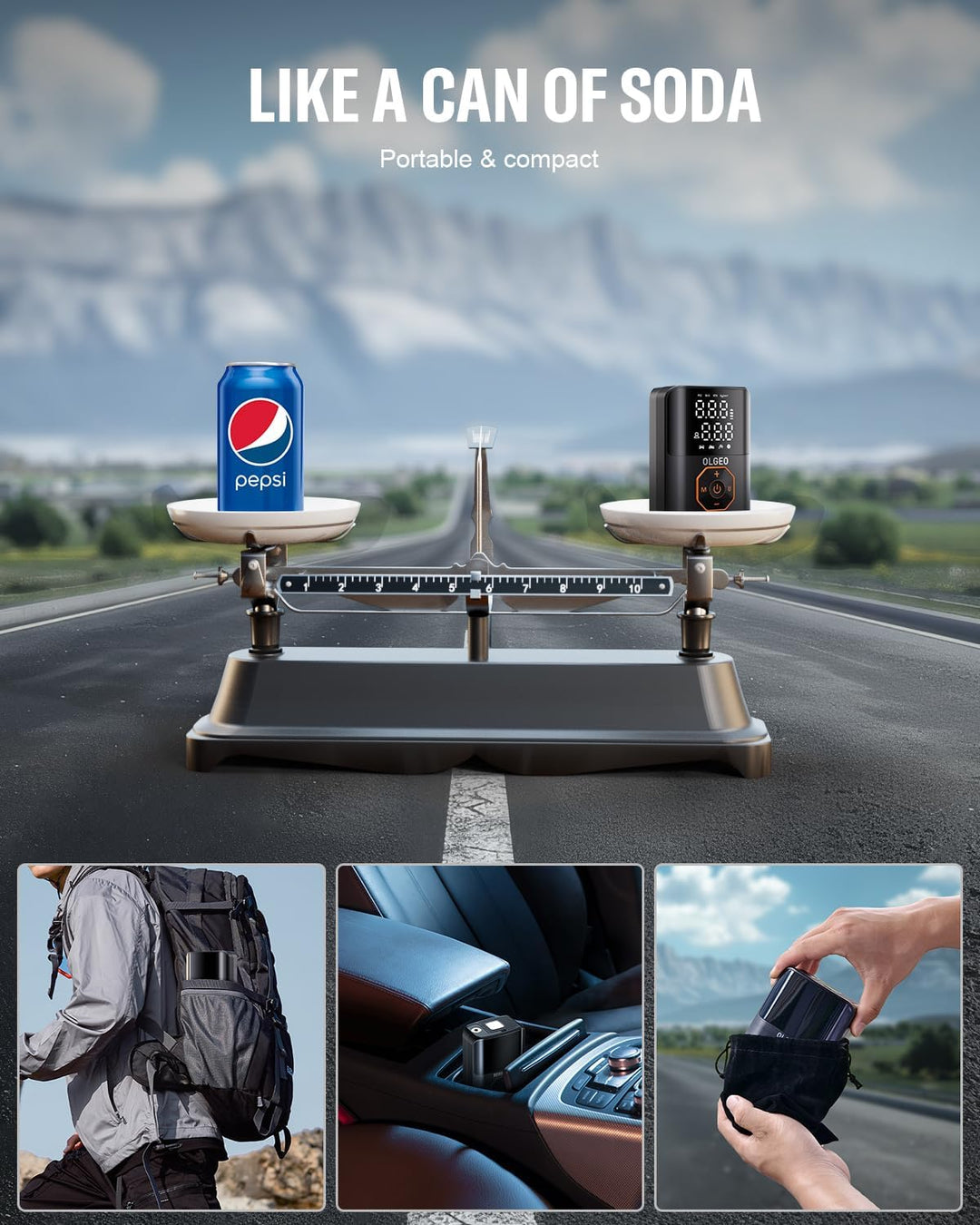 Hordozható Gumiabroncs Pumpa - 18000mAh Légkompresszor Autókhoz és Motorkerékpárokhoz