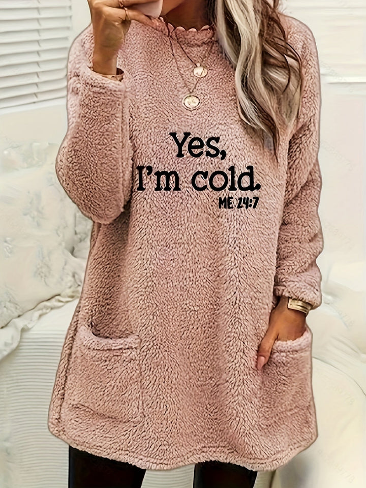 Kényelmes Fleece Pulóver Nyomattal - Luna
