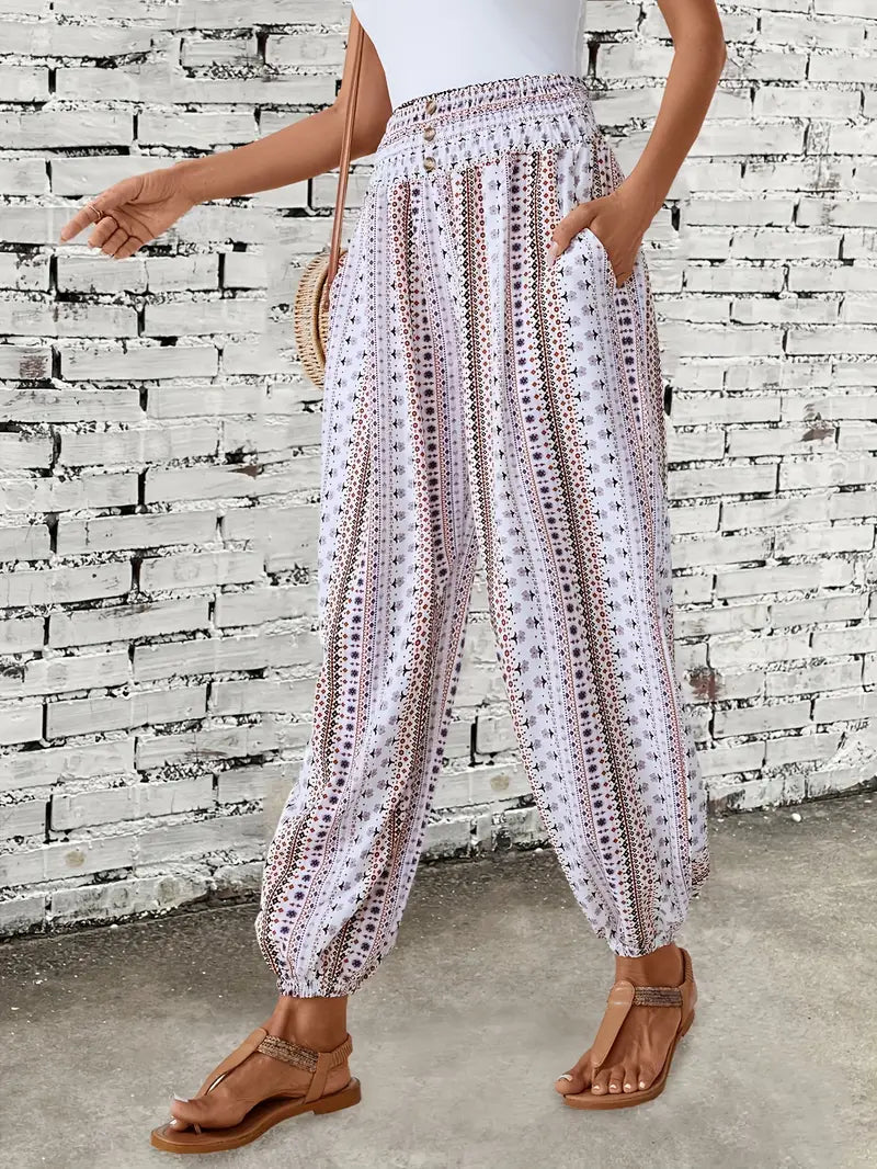 Boho-Chic Női Nadrág Grafikus Nyomattal – Solara