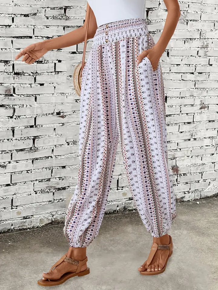 Boho-Chic Női Nadrág Grafikus Nyomattal – Solara