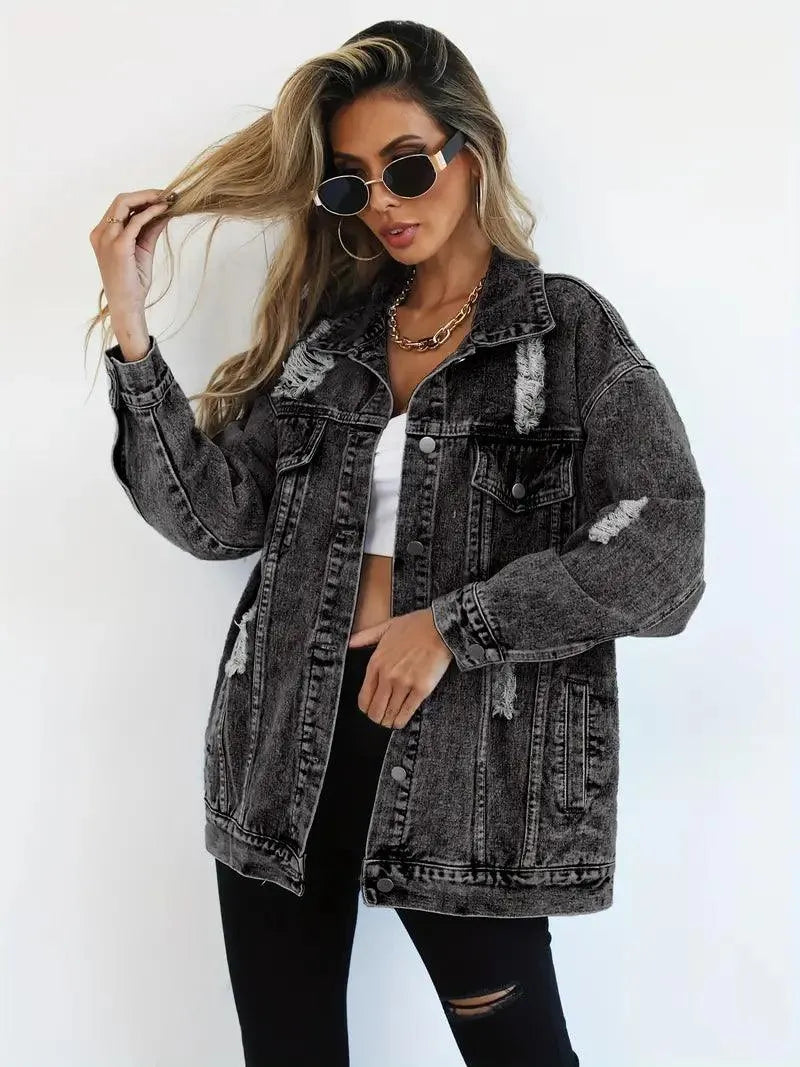 Vízálló és bélelt oversized női farmerdzseki kapucnival – Talia