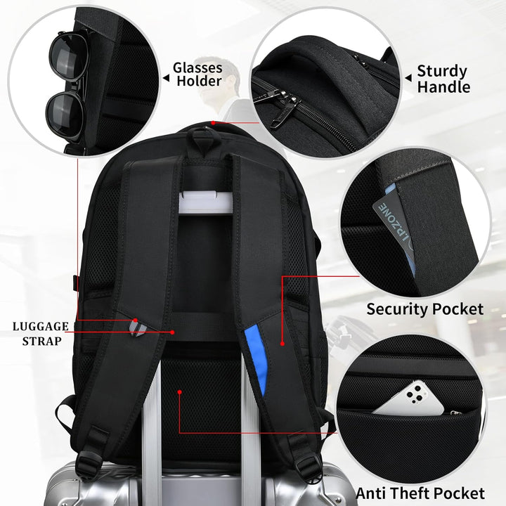 Vízálló utazó laptop hátizsák USB porttal és rendezett tárolással