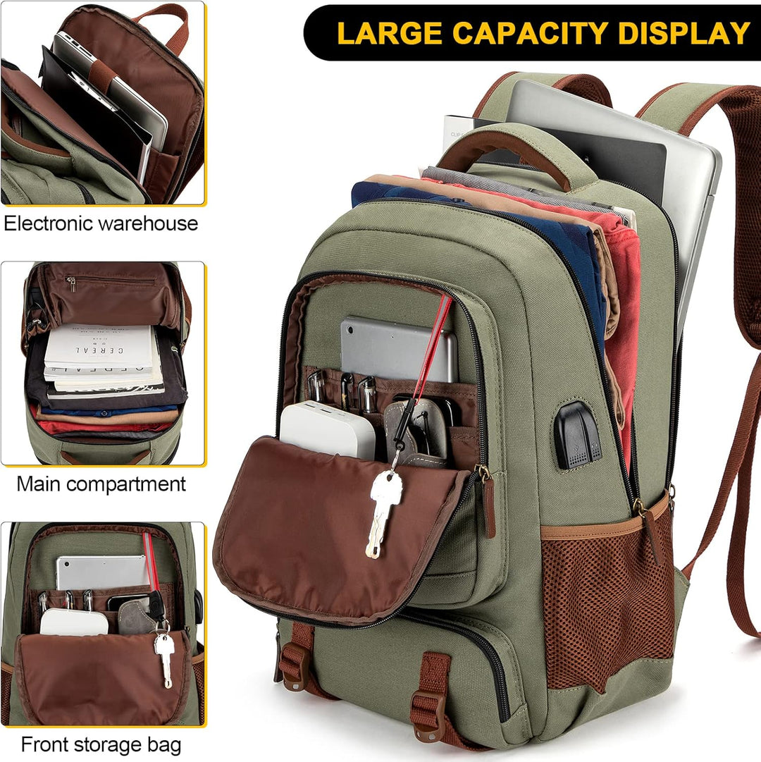 Lopásgátló vászon laptop és utazó hátizsák USB porttal – 17,3 hüvelykig illeszkedik