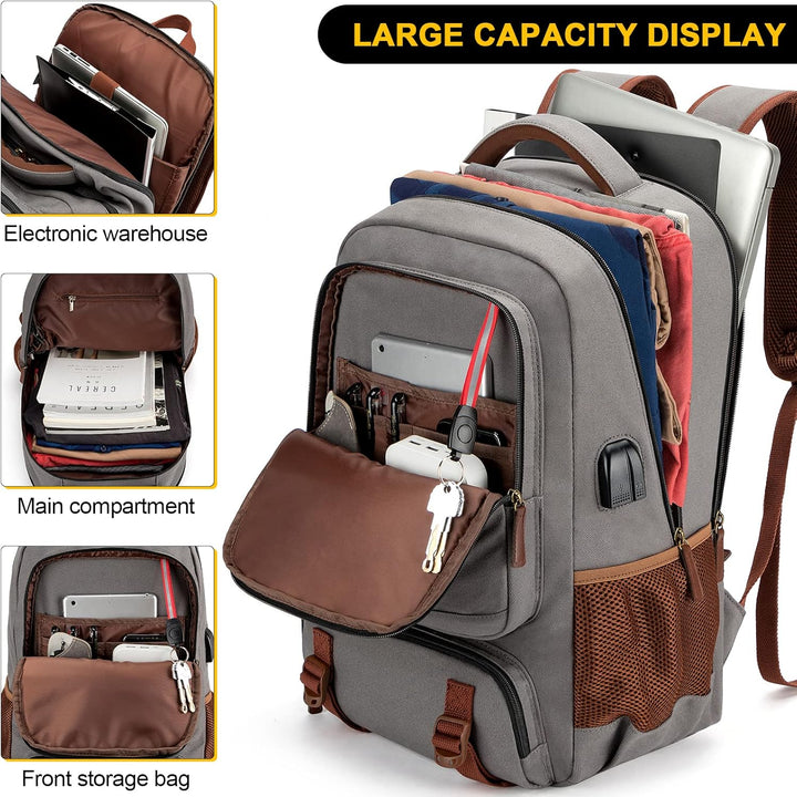 Lopásgátló vászon laptop és utazó hátizsák USB porttal – 17,3 hüvelykig illeszkedik