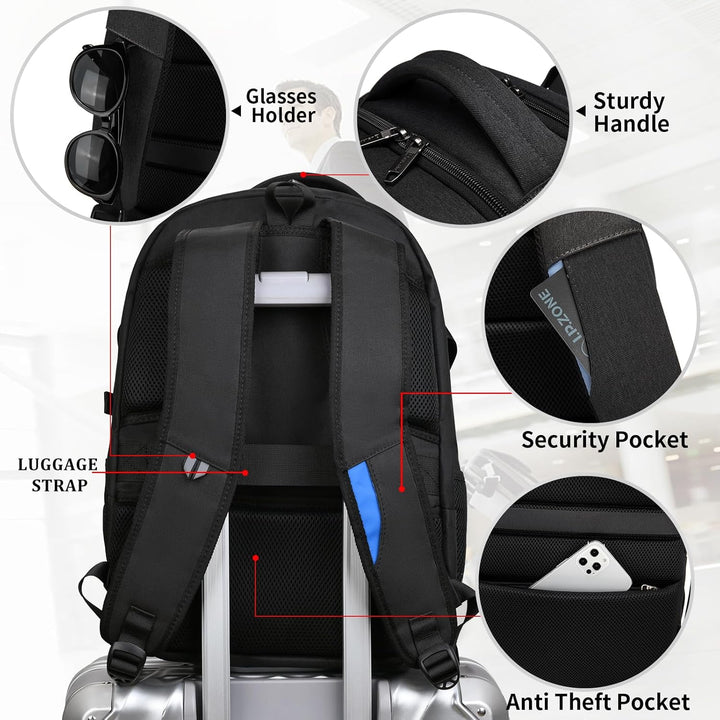 Vízálló utazó laptop hátizsák USB porttal és rendezett tárolással