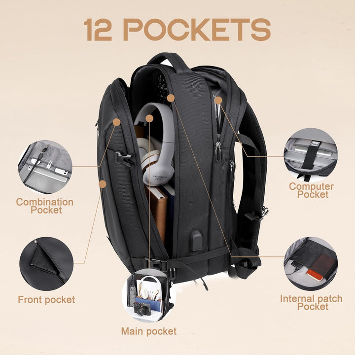 40L bővíthető vízálló utazó hátizsák USB porttal és 17” laptop tárolóval – AirVoyage (Vásárolj 1-et, 1 INGYEN promóció)