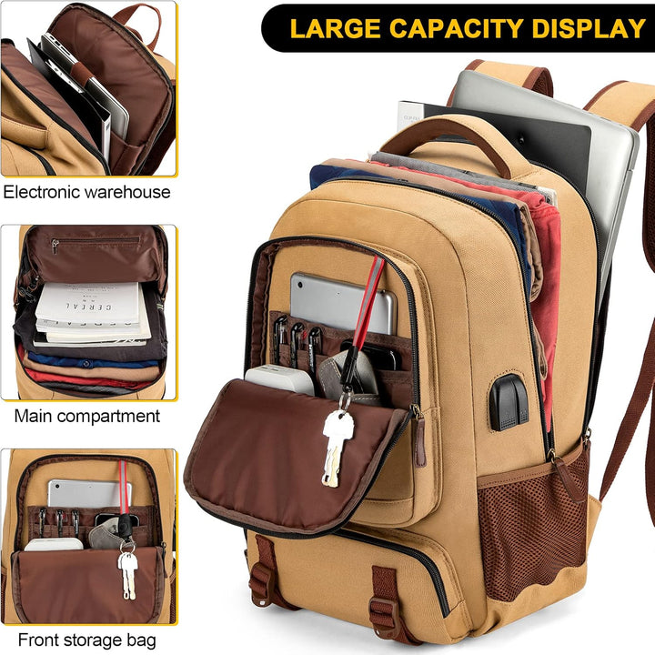 Lopásgátló vászon laptop és utazó hátizsák USB porttal – 17,3 hüvelykig illeszkedik