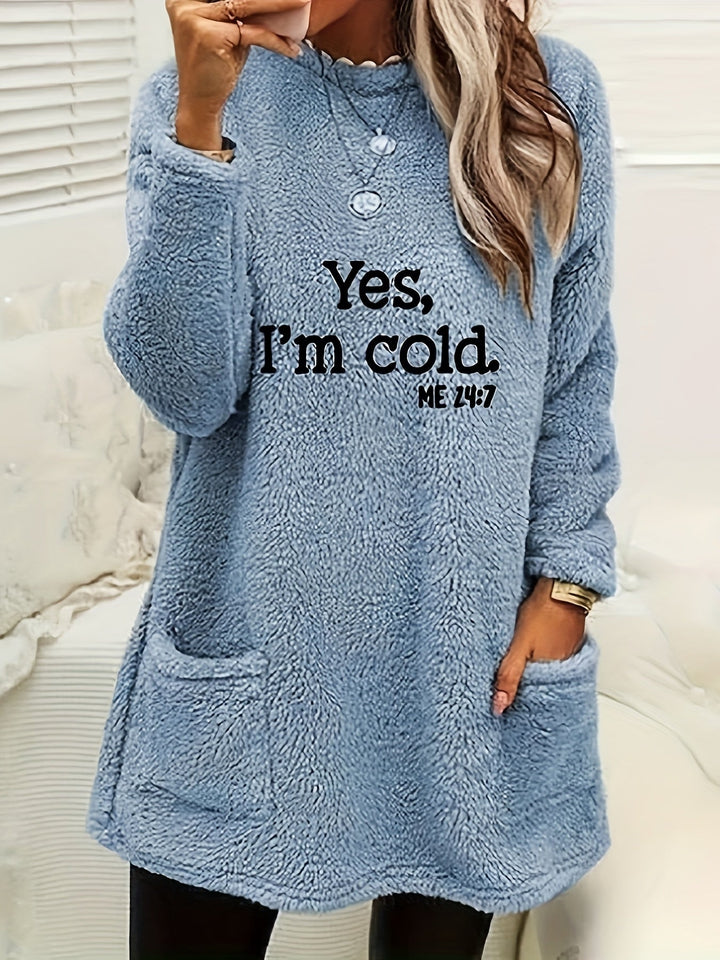 Kényelmes Fleece Pulóver Nyomattal - Luna