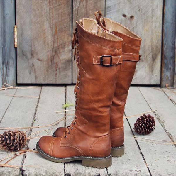 Térdig érő bőr női csizmák fűzővel és ortopéd kényelmmel – Soraya
