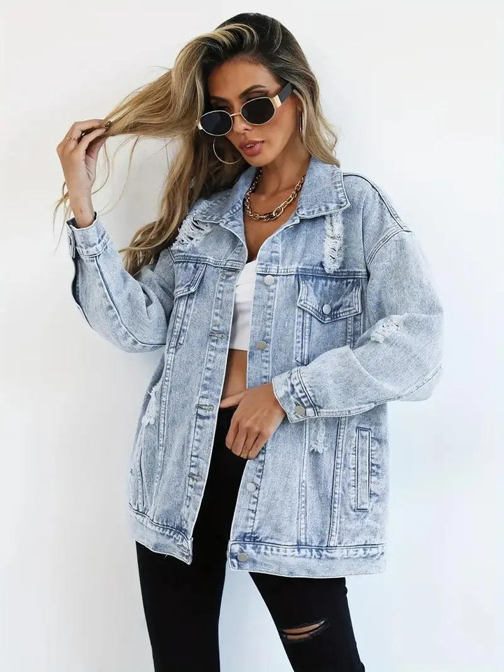 Vízálló és bélelt oversized női farmerdzseki kapucnival – Talia