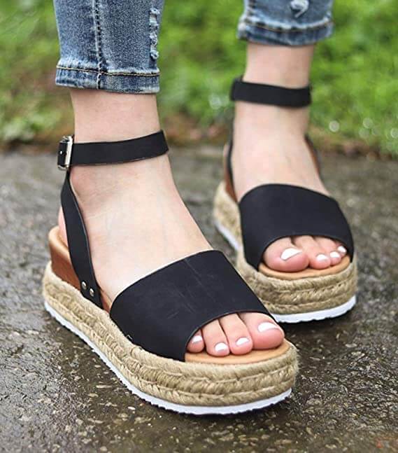 Hölgymintás Plateau-Espadrille szandál magassarkúval és pánttal – Livia